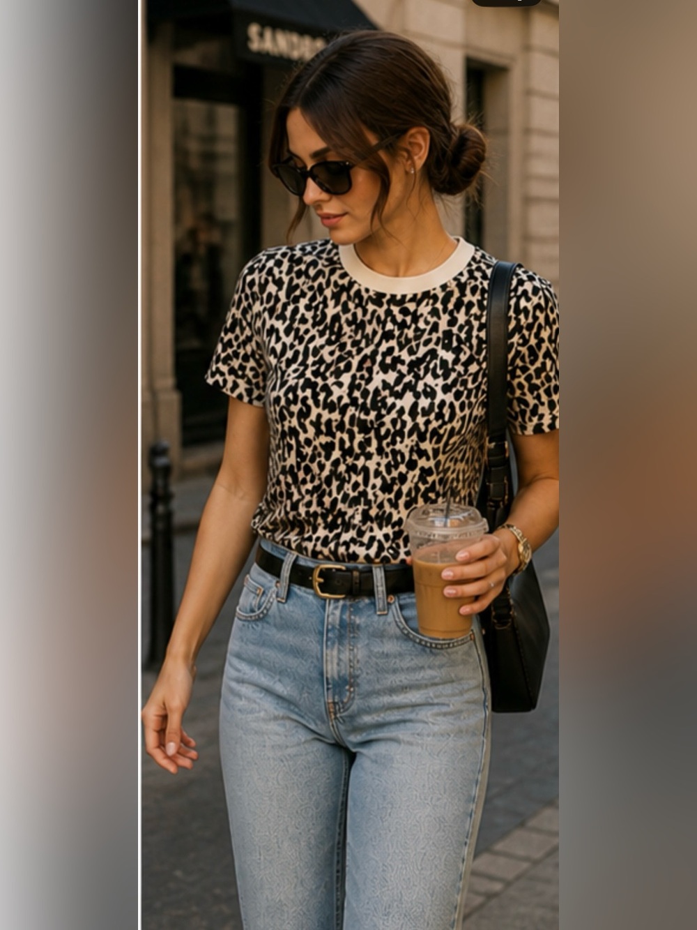 Maje Leopard Print Short Sleeve Tee - Black & White